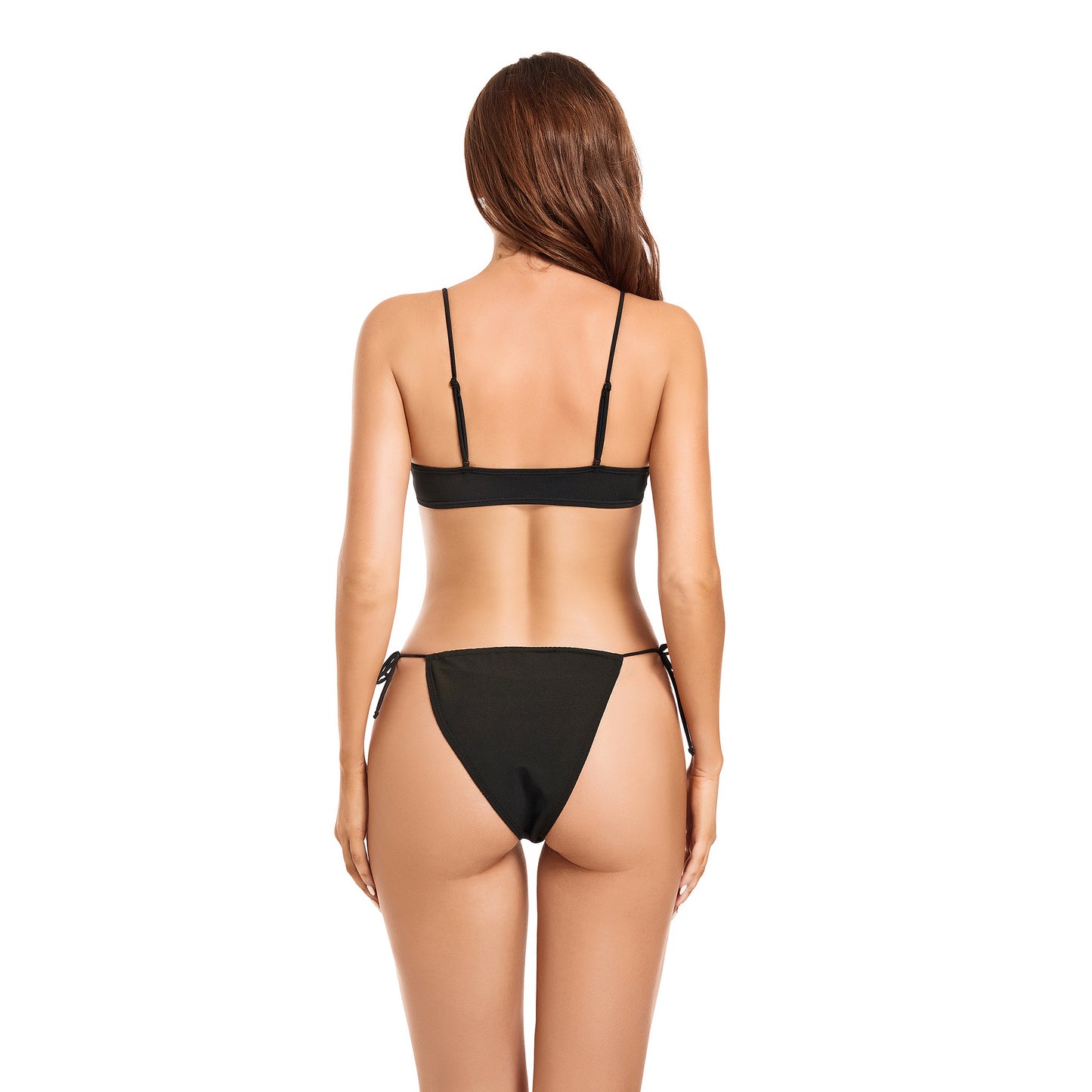 Tan Through Black Tie Front Two Piece Bikini