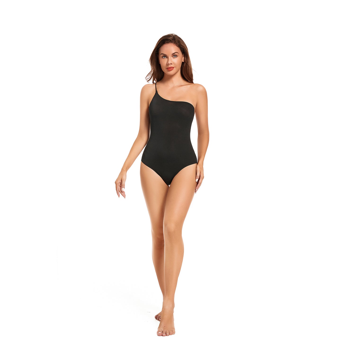 Tan Through One Shoulder Swimsuit