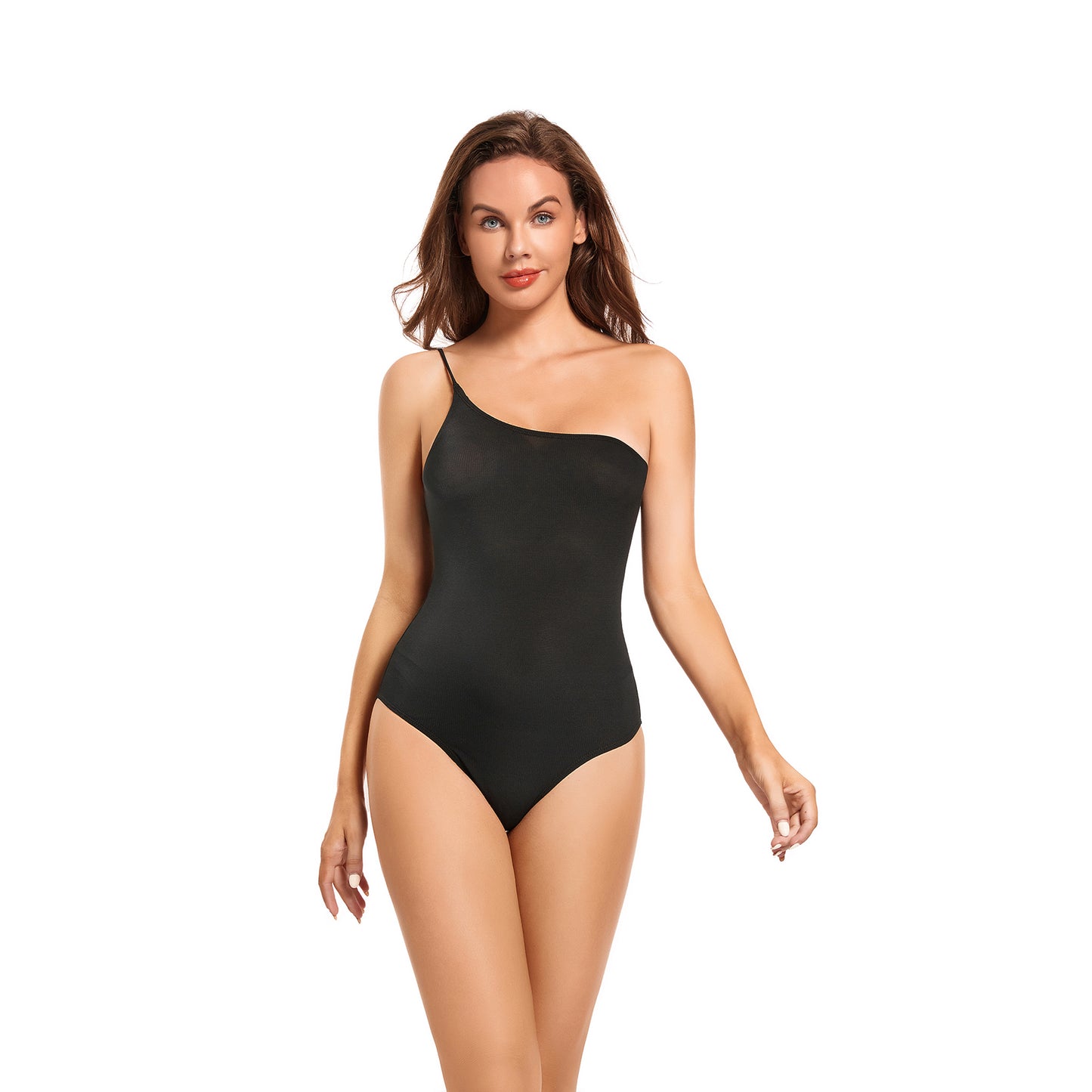 Tan Through One Shoulder Swimsuit