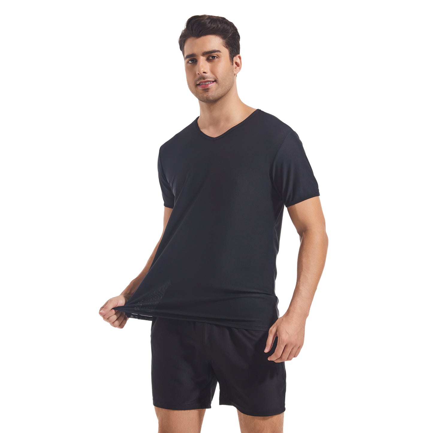 Men’s Tan Through Black V-Neck Activewear Set