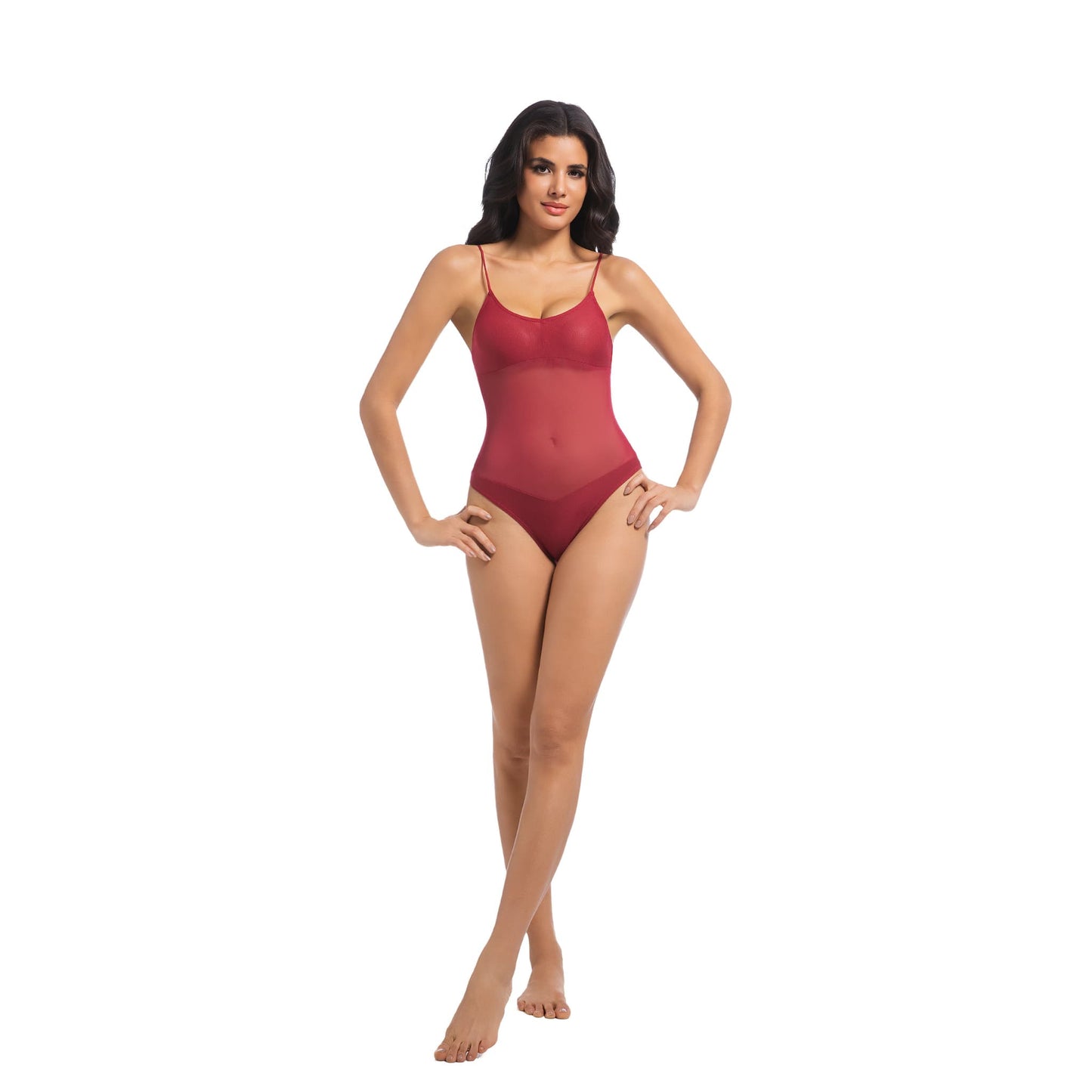 Tan Through Burgundy One-Piece Swimsuit – Breathable & Flattering