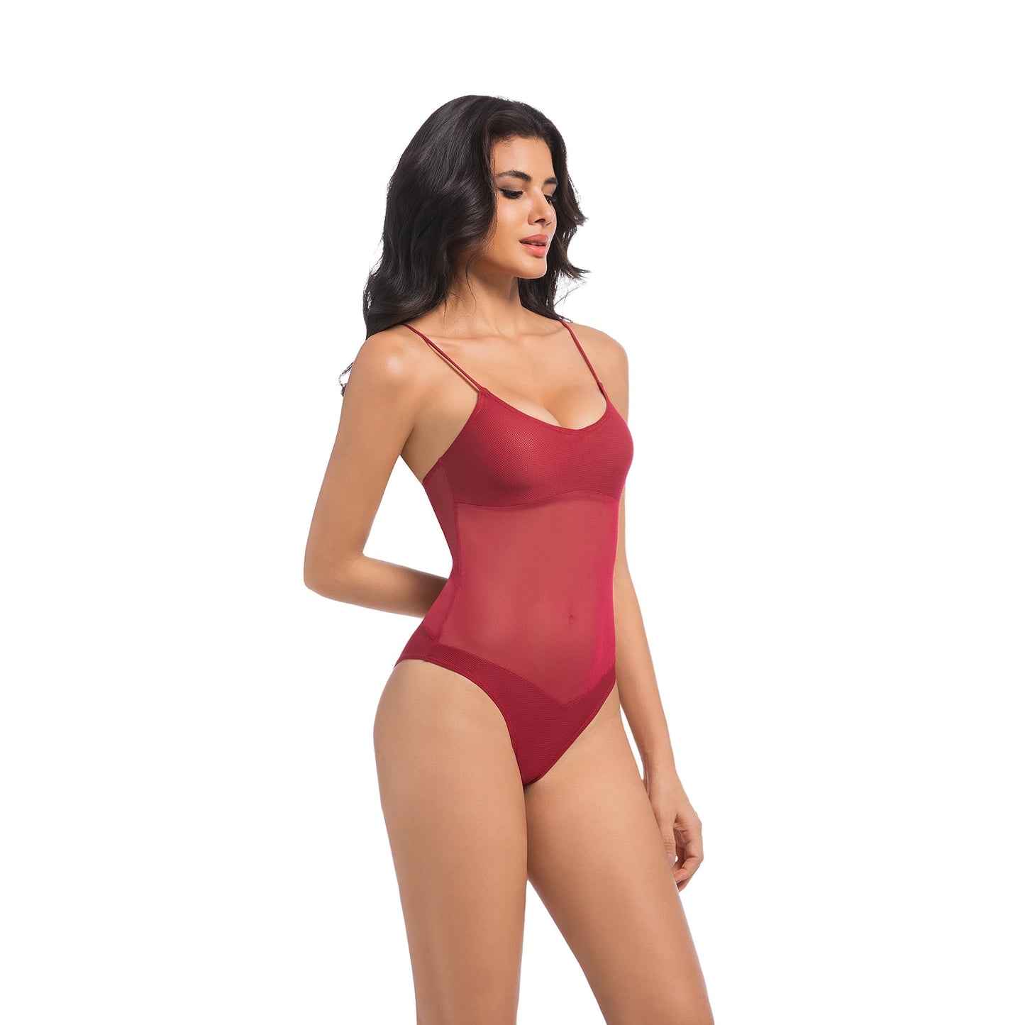 Tan Through Burgundy One-Piece Swimsuit – Breathable & Flattering