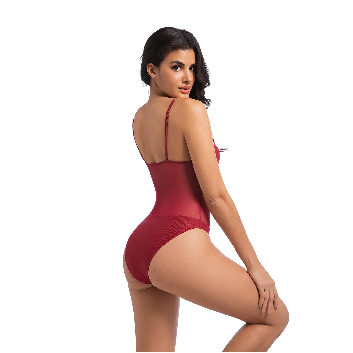 Tan Through Burgundy One-Piece Swimsuit – Breathable & Flattering