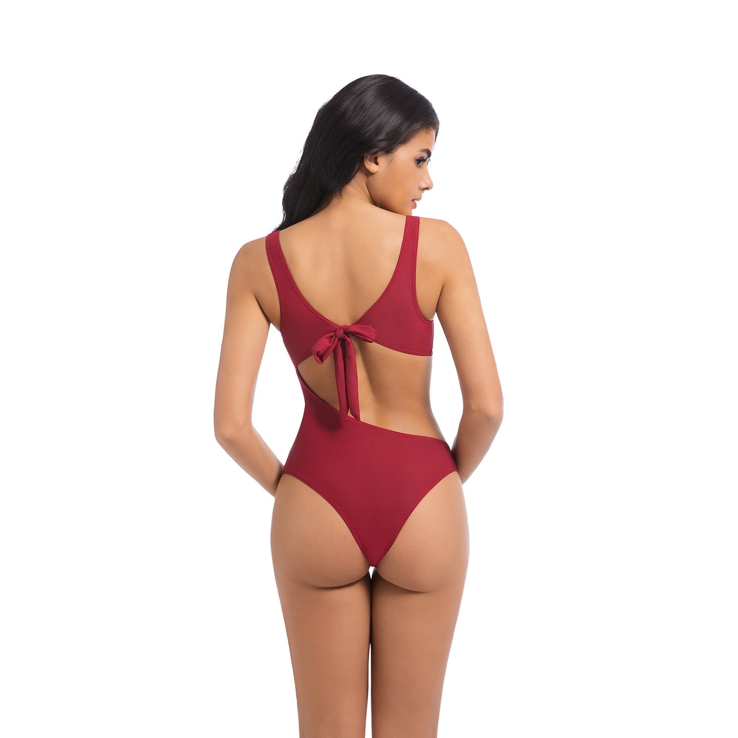Traje de baño de una pieza con aberturas en rojo bronceado: sexy, transpirable y de secado rápido