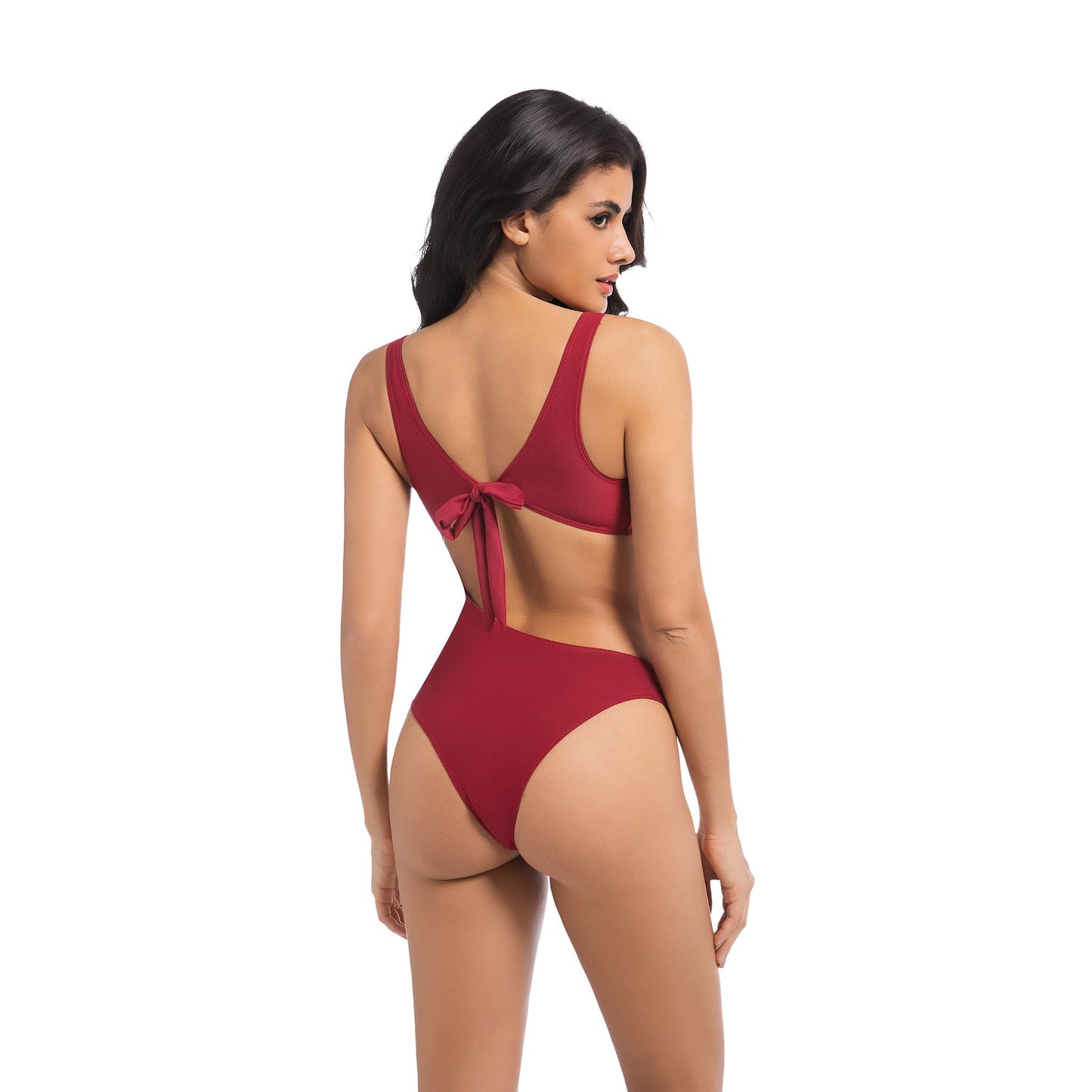 Traje de baño de una pieza con aberturas en rojo bronceado: sexy, transpirable y de secado rápido