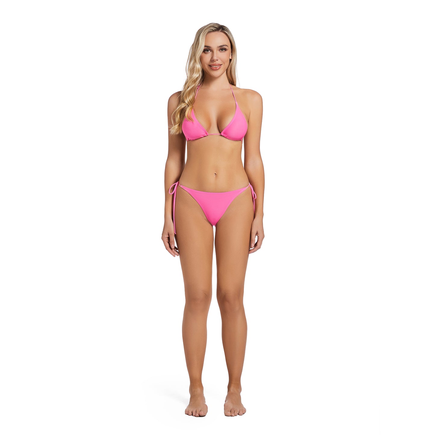 Tan Through Pink Halter Two Piece Bikini