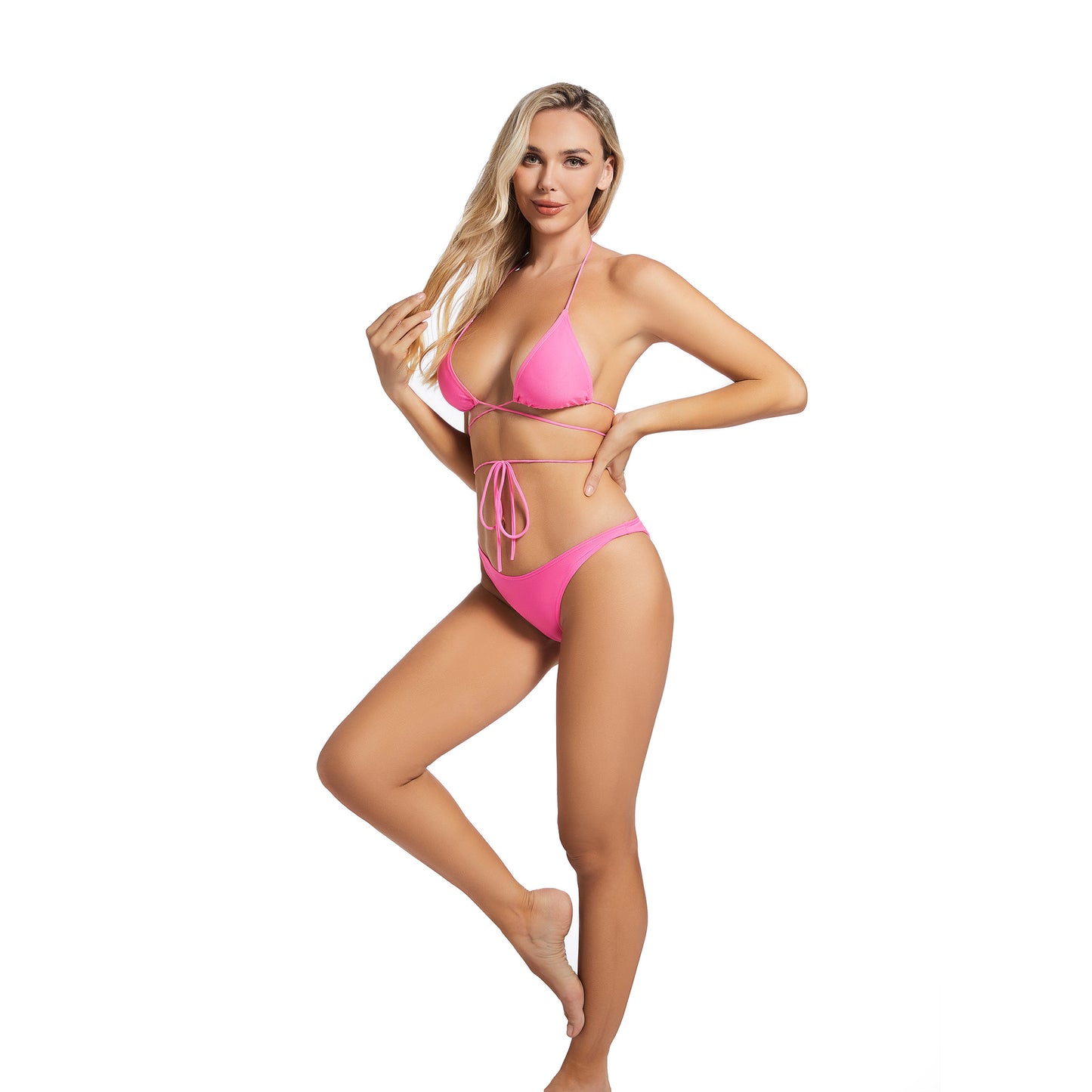 Tan Through Pink Wrap Tie Two Piece Bikini