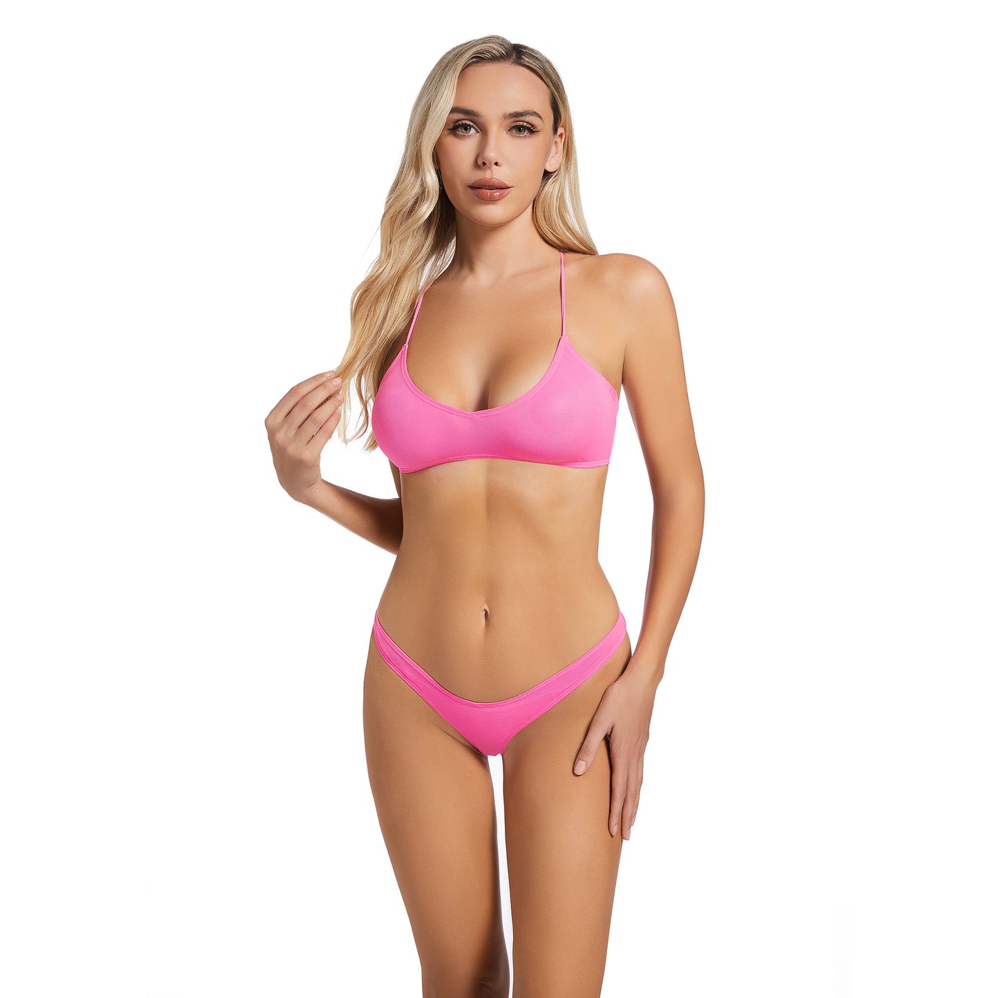 Tan Through Pink Strappy Two Piece Bikini