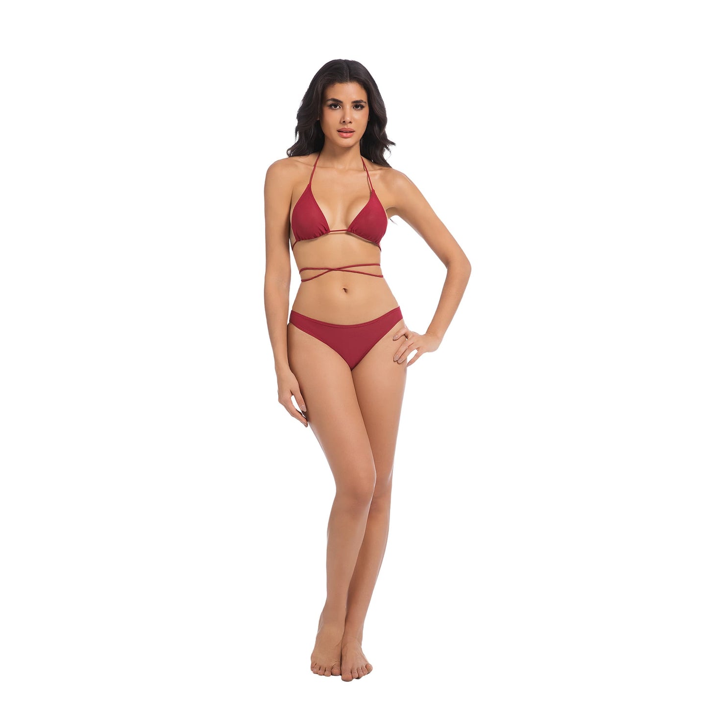 Bikini a due pezzi con triangolo incrociato e lacci abbronzati – Traspirante e sexy