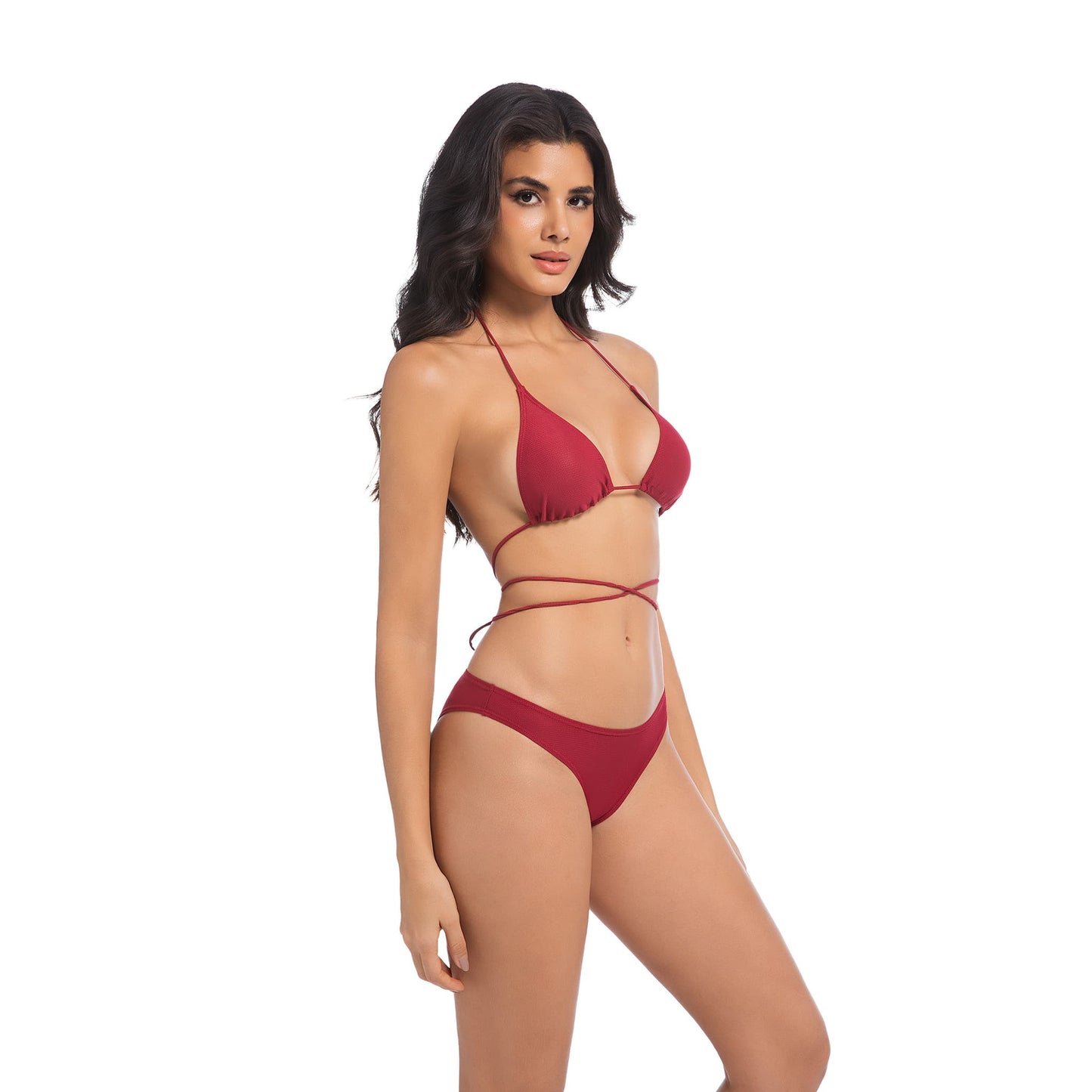 Bikini a due pezzi con triangolo incrociato e lacci abbronzati – Traspirante e sexy