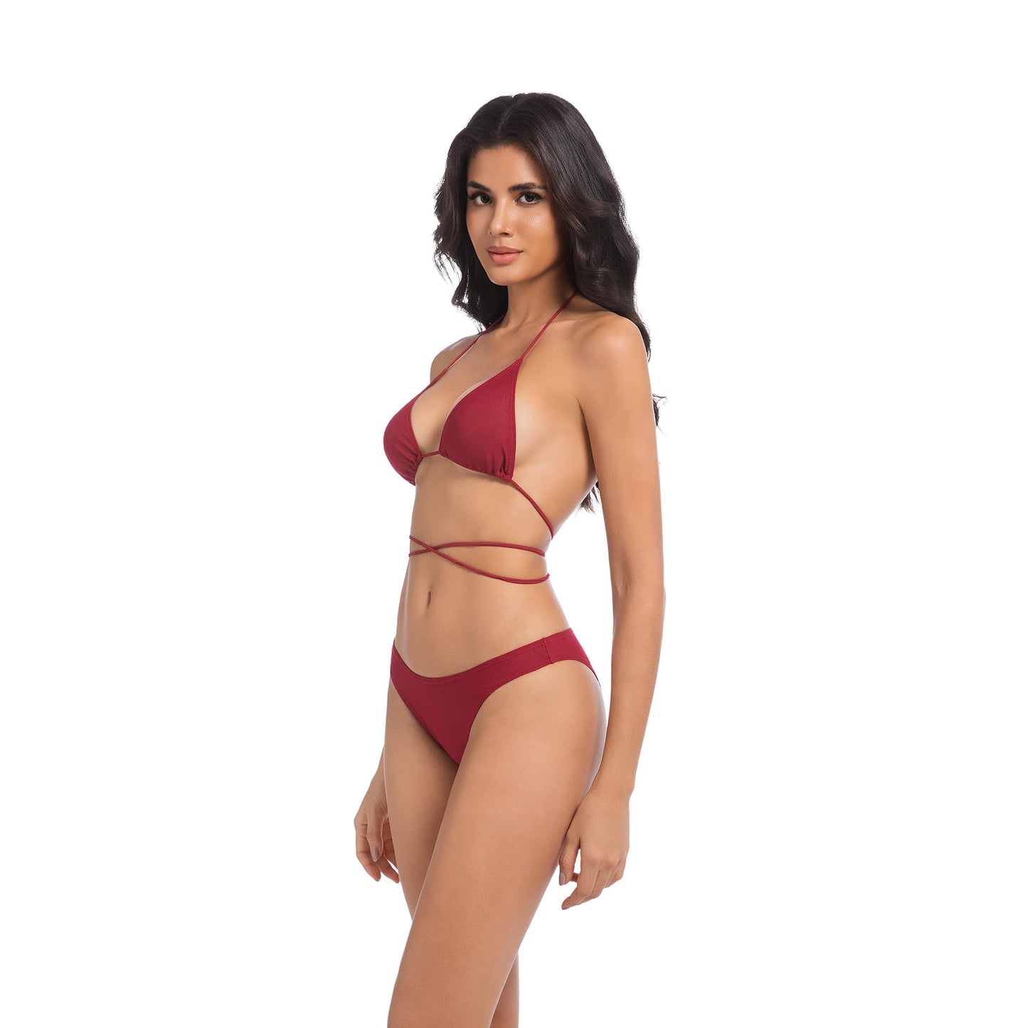 Bikini a due pezzi con triangolo incrociato e lacci abbronzati – Traspirante e sexy