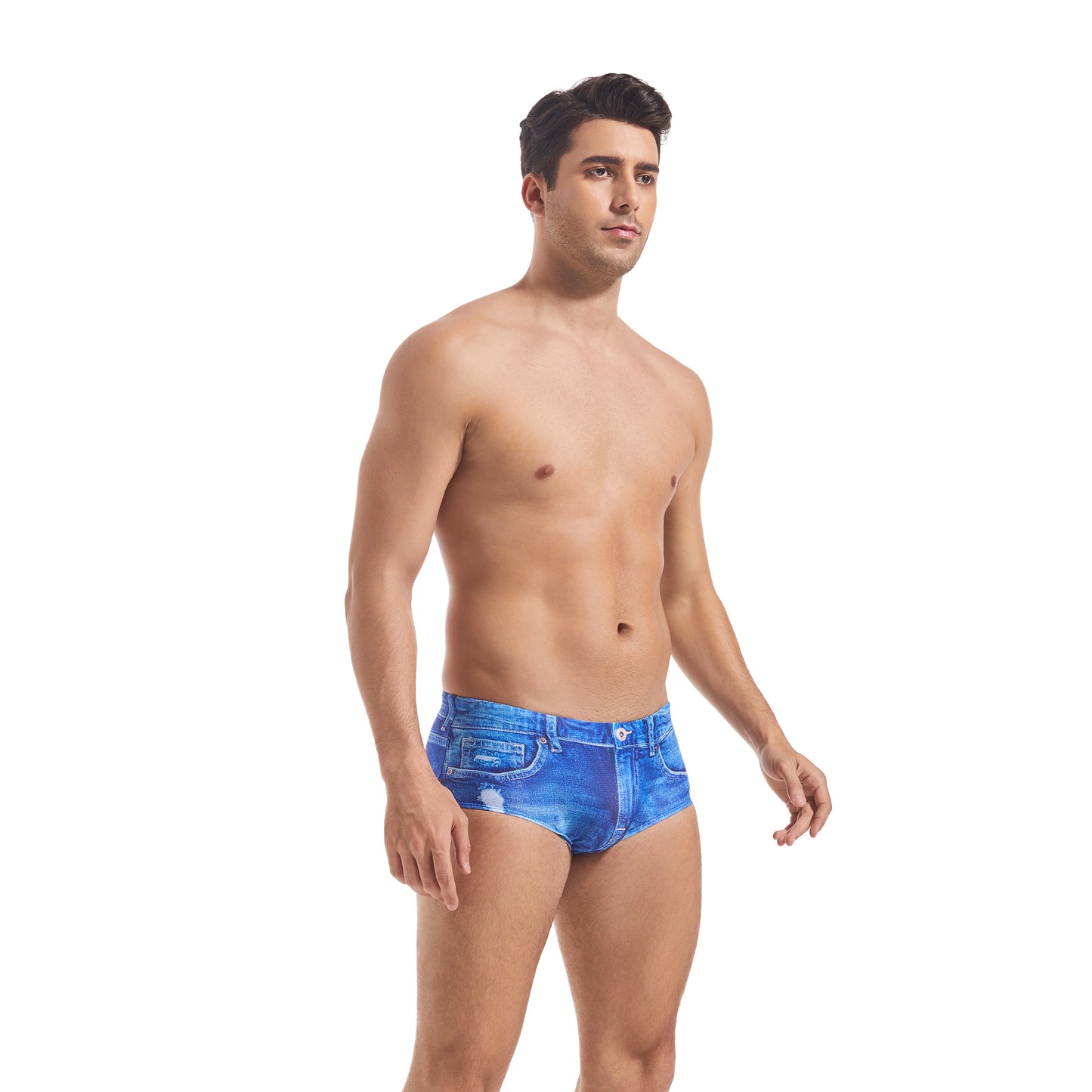 Tan Through Blue Denim Swim Briefs