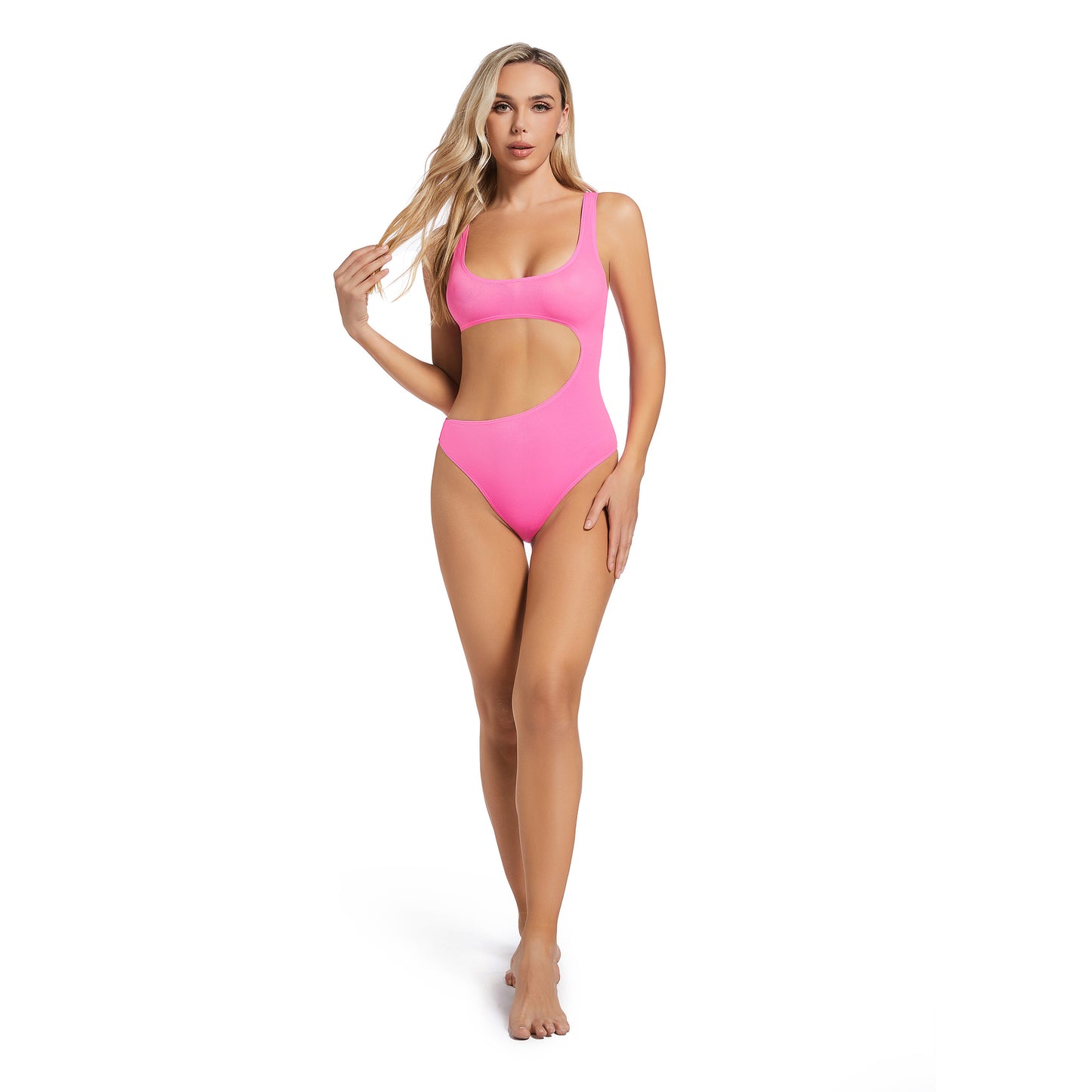 Tan Through Pink Cut-Out One Piece Swimsuit