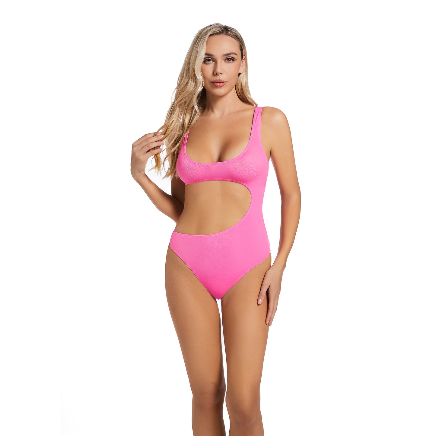 Tan Through Pink Cut-Out One Piece Swimsuit