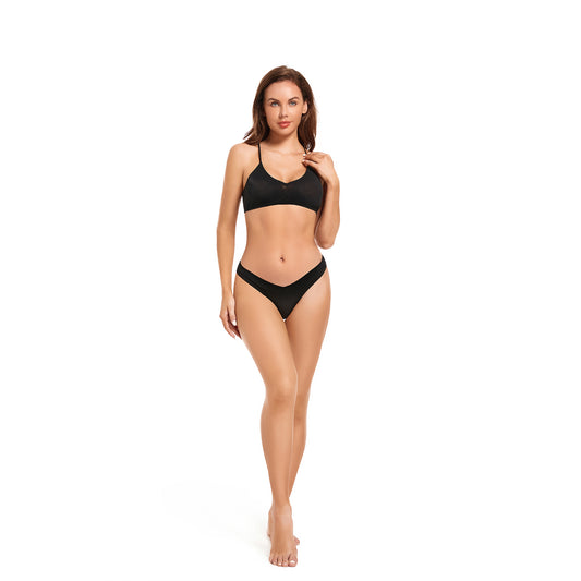 Tan Through Black Cross-Back Two Piece Bikini