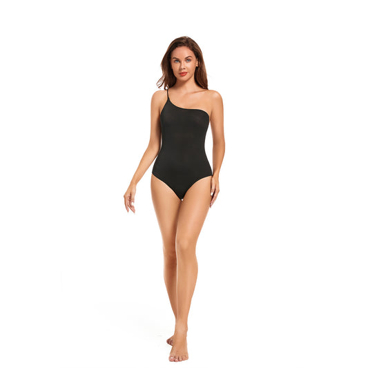Tan Through One Shoulder Swimsuit