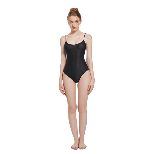 Tan Through Black One Piece Swimsuit