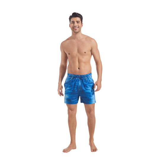 Tan Through Blue Denim Swim Shorts 