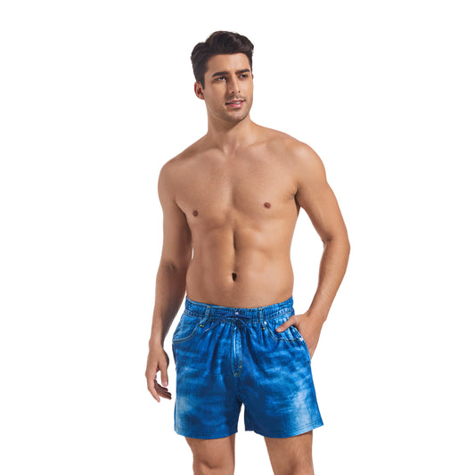 Tan Through Blue Denim Swim Shorts 