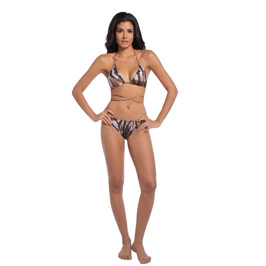 Tan Through Zebra Print Wrap Two Piece Bikini