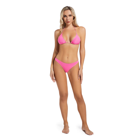 Tan Through Pink Triangle Two Piece Bikini