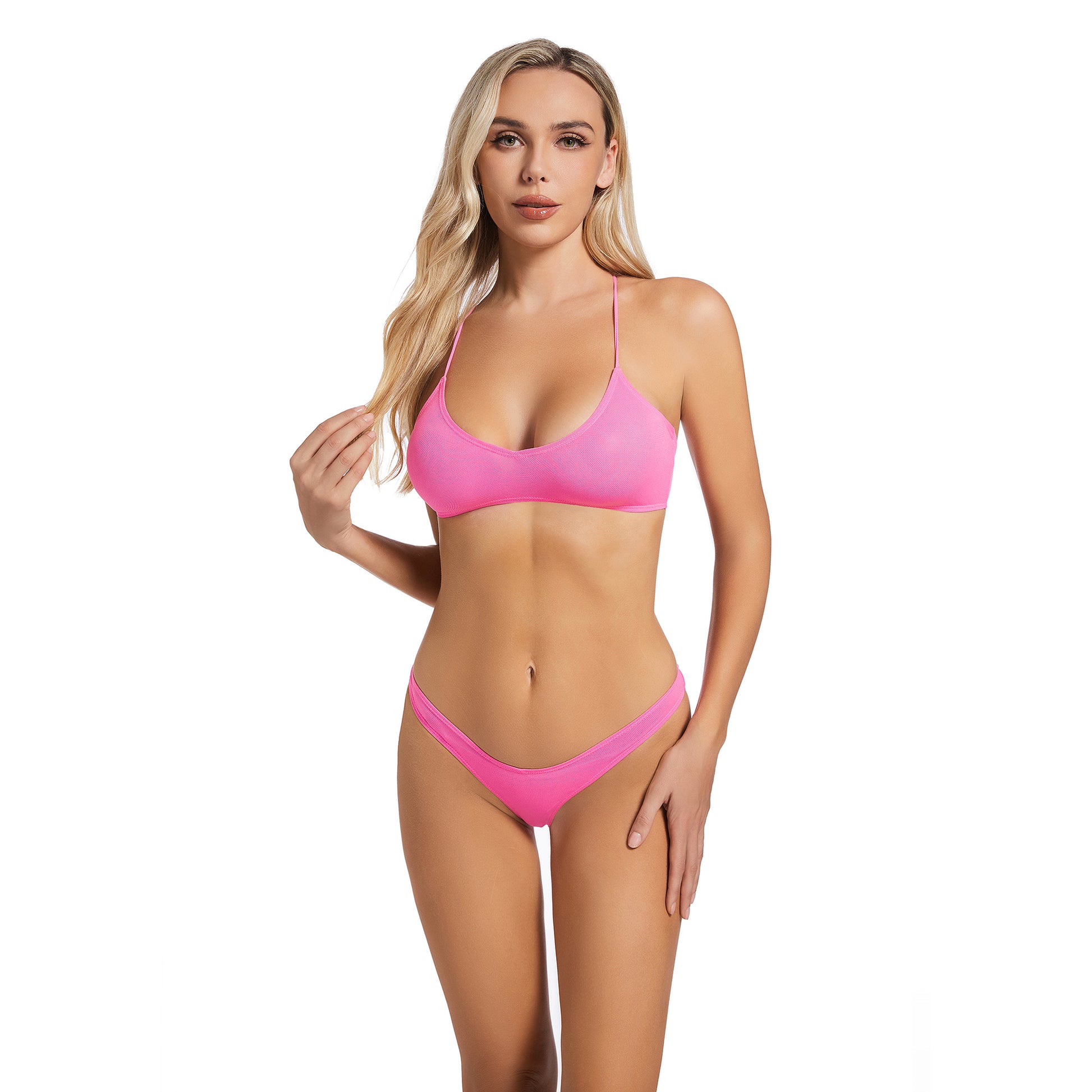 Tan Through Pink Strappy Two Piece Bikini