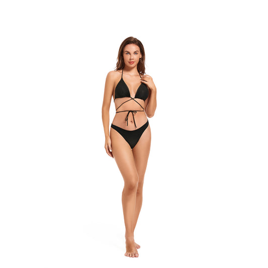 Tan Through Black Crisscross Bikini