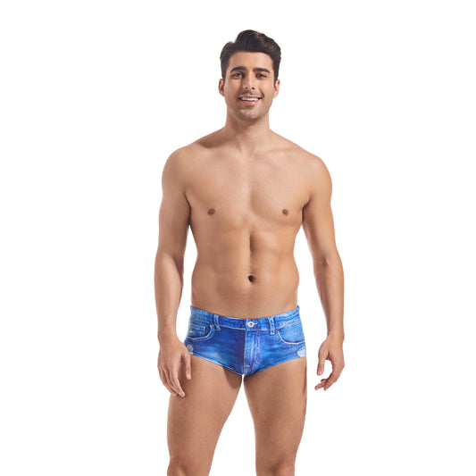 Tan Through Blue Denim Swim Briefs