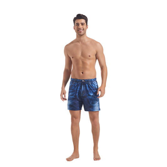 Tan Through Blue Denim Swim Shorts