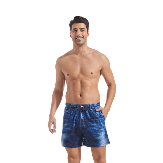 Tan Through Blue Denim Swim Shorts